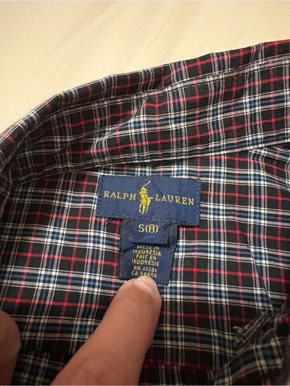 Ralph Lauren Boy’s Black Blue Red Plaid Button-Down Shirt 8 - Picture 3 of 3